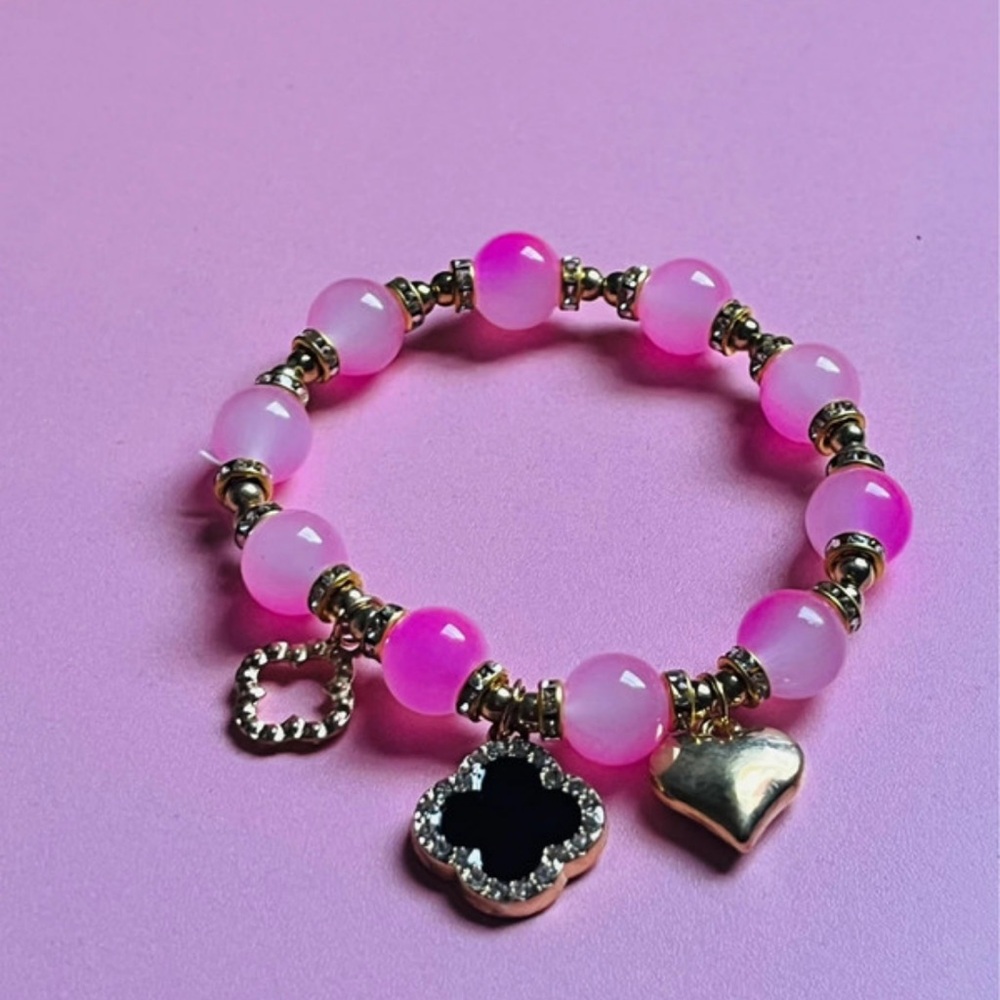 Elegant Pink and Gold Charm Bracelet